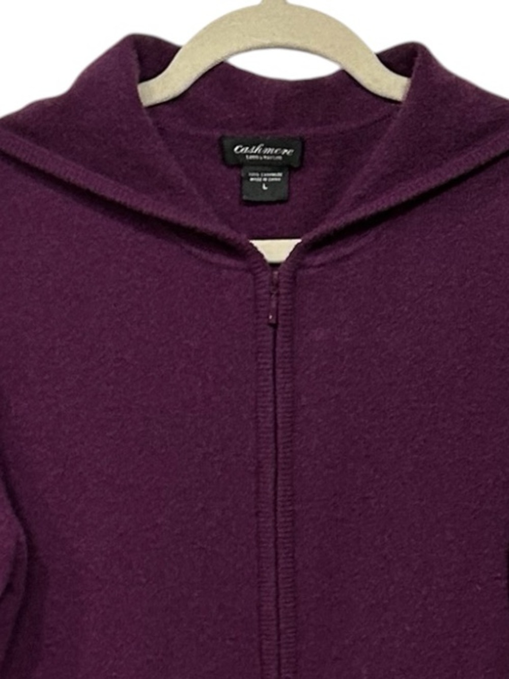 Lord & Taylor Cashmere Purple Zip-Up Hoodie Sweater Sporty Elevated Loungewear L - Picture 2 of 6